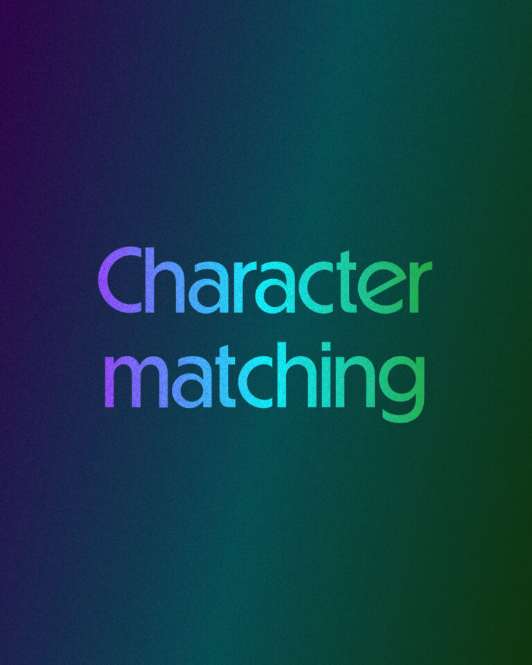 Character Matching colorful text on gradient background