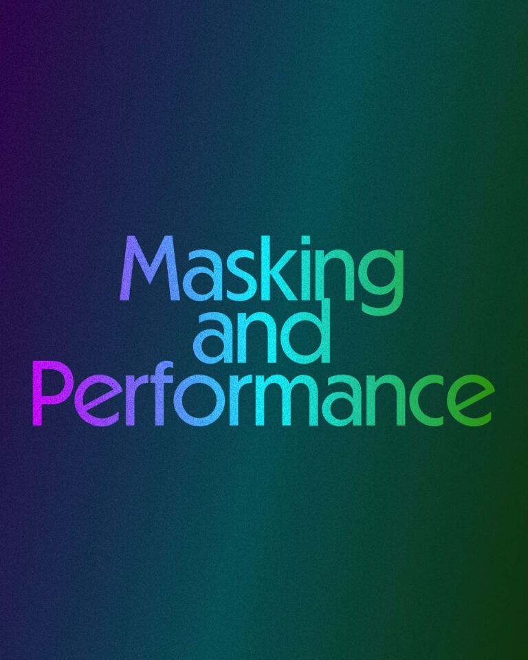 Masking And Performance colorful text on gradient background