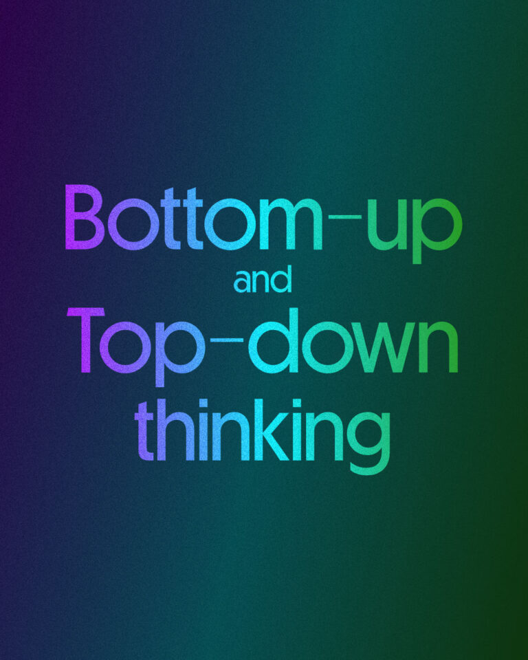 Bottom Up And Top Down Thinking colorful text on gradient background