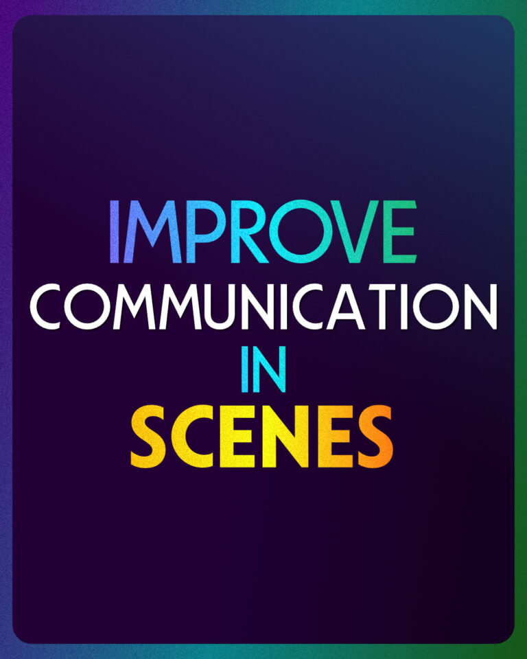 dark blue background with colourful text on top that reads: Improv communication in scenes