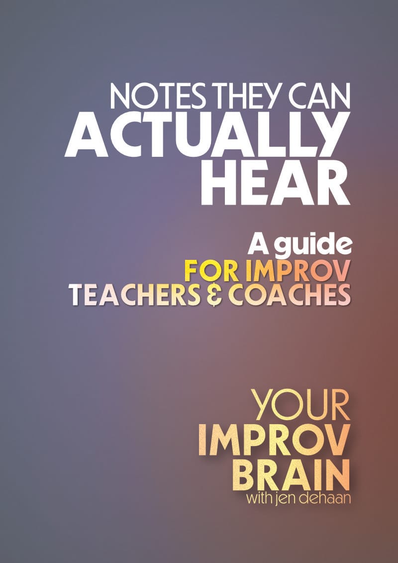 cover for "notes they can actually hear - a guide for improv coaches and teachers" on gradient background