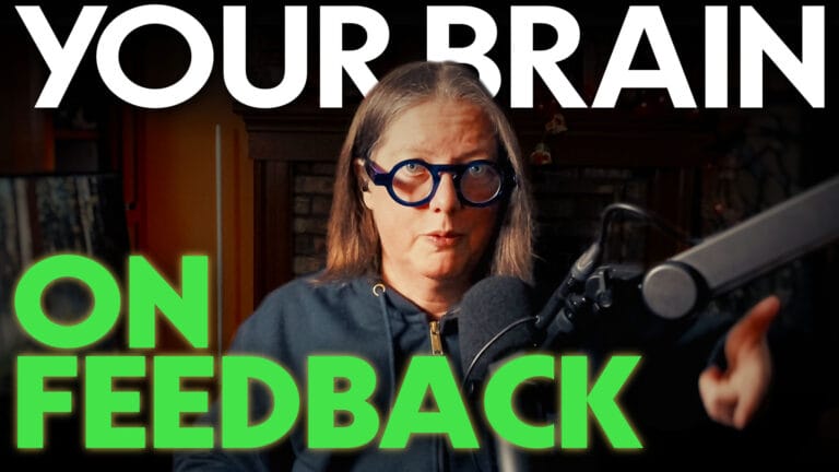 text "your brain on feedback" with jen dehaan and a microphone